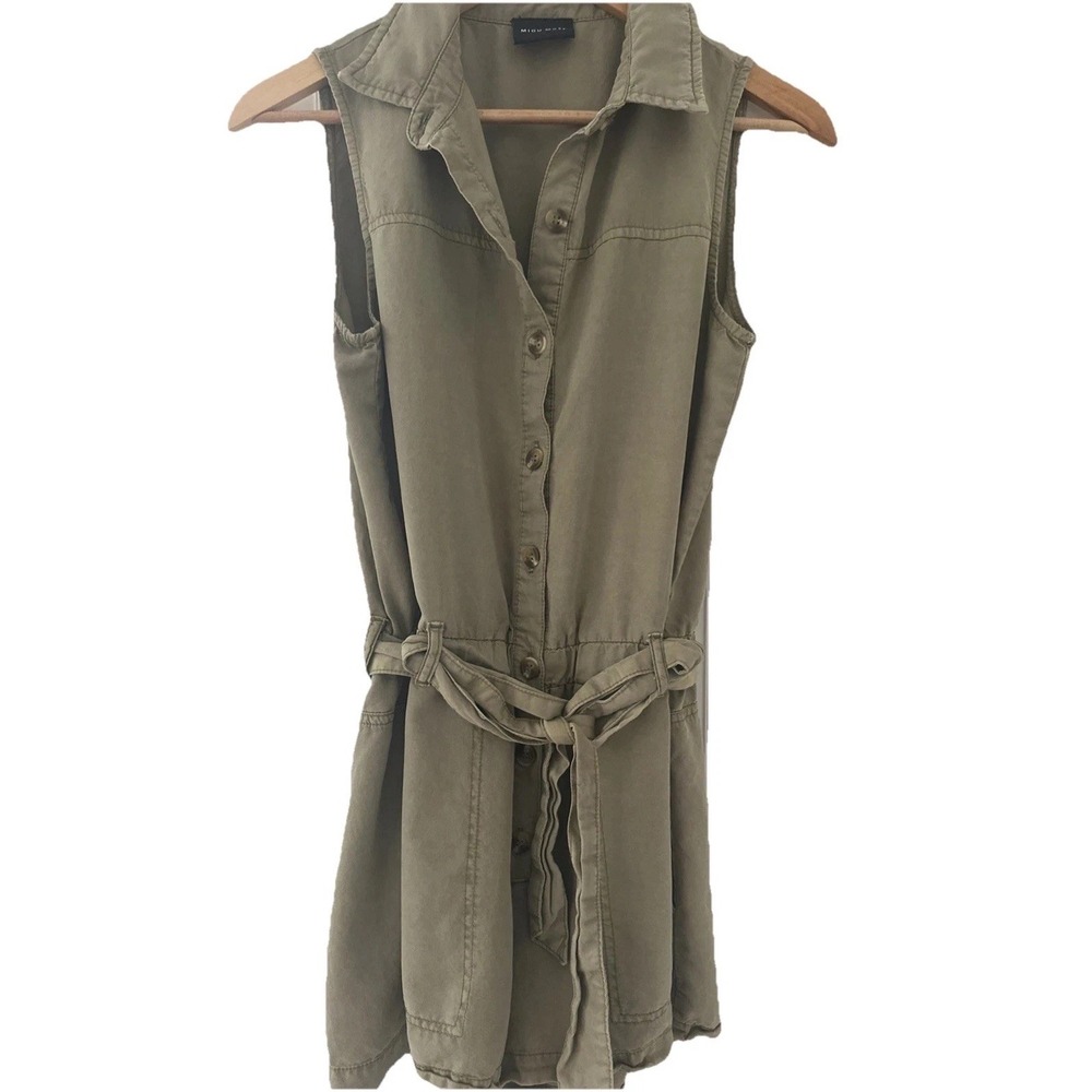 Miou Muse Y2K Button Up Belted Sz S Utility Romper Olive Army Green Shorts